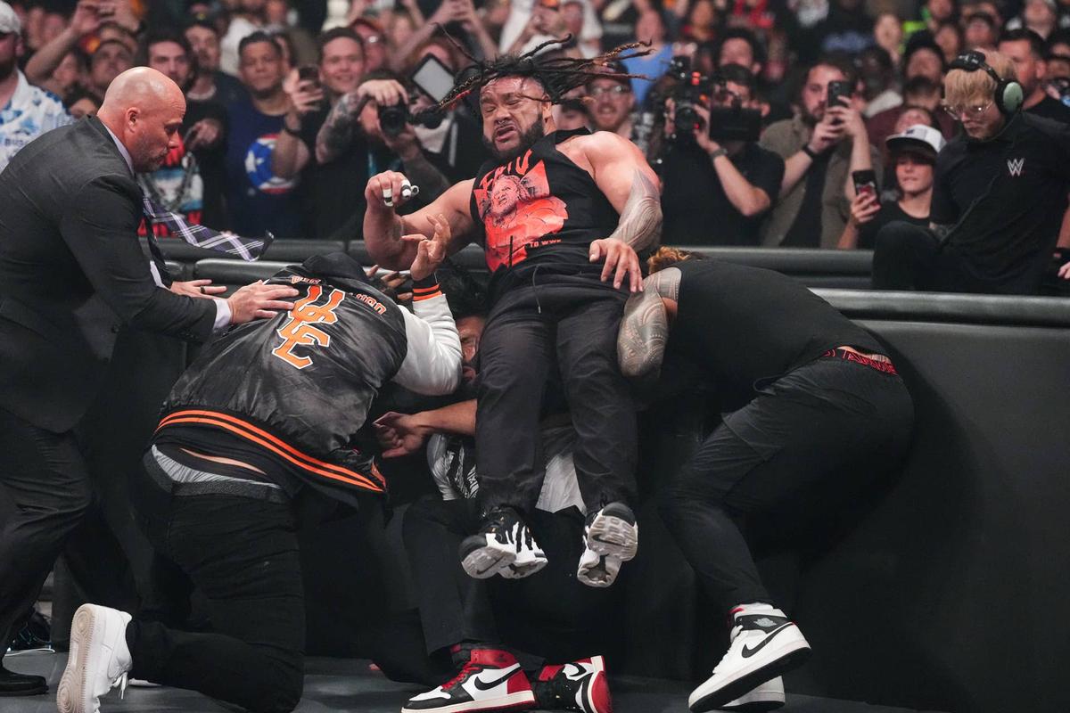  Jacob Fatu launches a vicious post-match assault on Roman Reigns on WWE Raw, a moment that escalated their rivalry heading into Clash in Italy. Getty Images