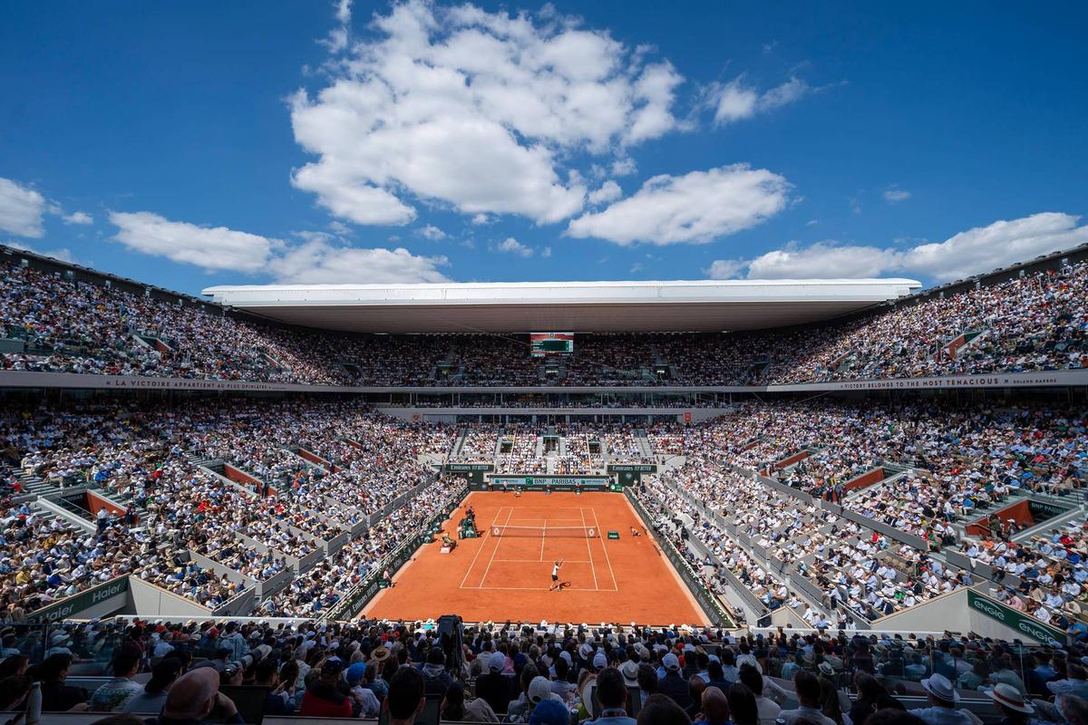  Jun 9, 2024; Paris, France; General view of Philippe-Chatrier during the Carlos Alcaraz of Spain and Alexander Zverev of Germany the men's final on day 15 of Roland Garros at Stade Roland Garros. Mandatory Credit: Susan Mullane-USA TODAY Sports 
