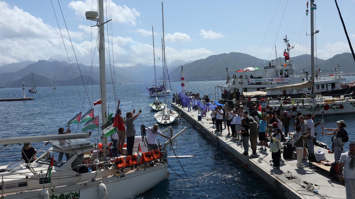 A boat taking part in the Global Sumud Flotilla, which aims to reach Gaza and break Israel’s naval blockade, departs from a port in the southern Turkish resort of Marmaris, Turkey, May 14, 2026. REUTERS/Dilara Senkaya