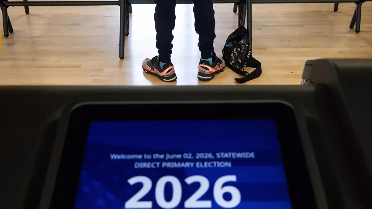 A voter casts their vote inside the Westchester Family YMCA Annex on Monday, June 1, 2026. (Kayla Bartkowski/Los Angeles Times/TNS)
