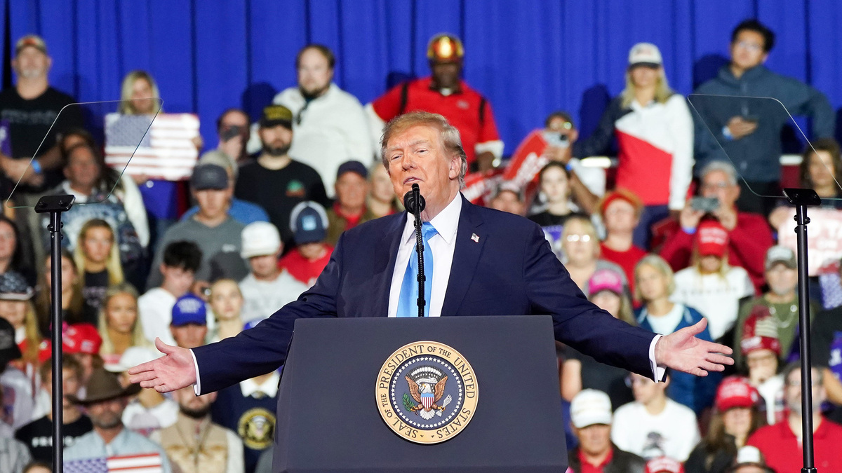 President Donald Trump gives a speech during a Kentucky midterm elections rally at Truist Arena, Saturday, Oct. 17, 2026, in Highland Heights, Ky.