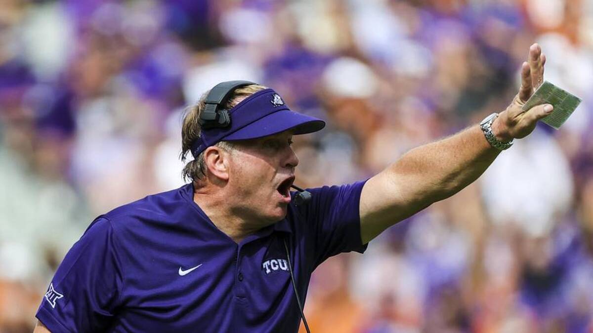  Oct 2, 2021; Fort Worth, Texas, USA; TCU Horned Frogs head coach Gary Patterson reacts during the second quarter against the Texas Longhorns at Amon G. Carter Stadium. Mandatory Credit: Kevin Jairaj-Imagn Images | Kevin Jairaj-Imagn Images 