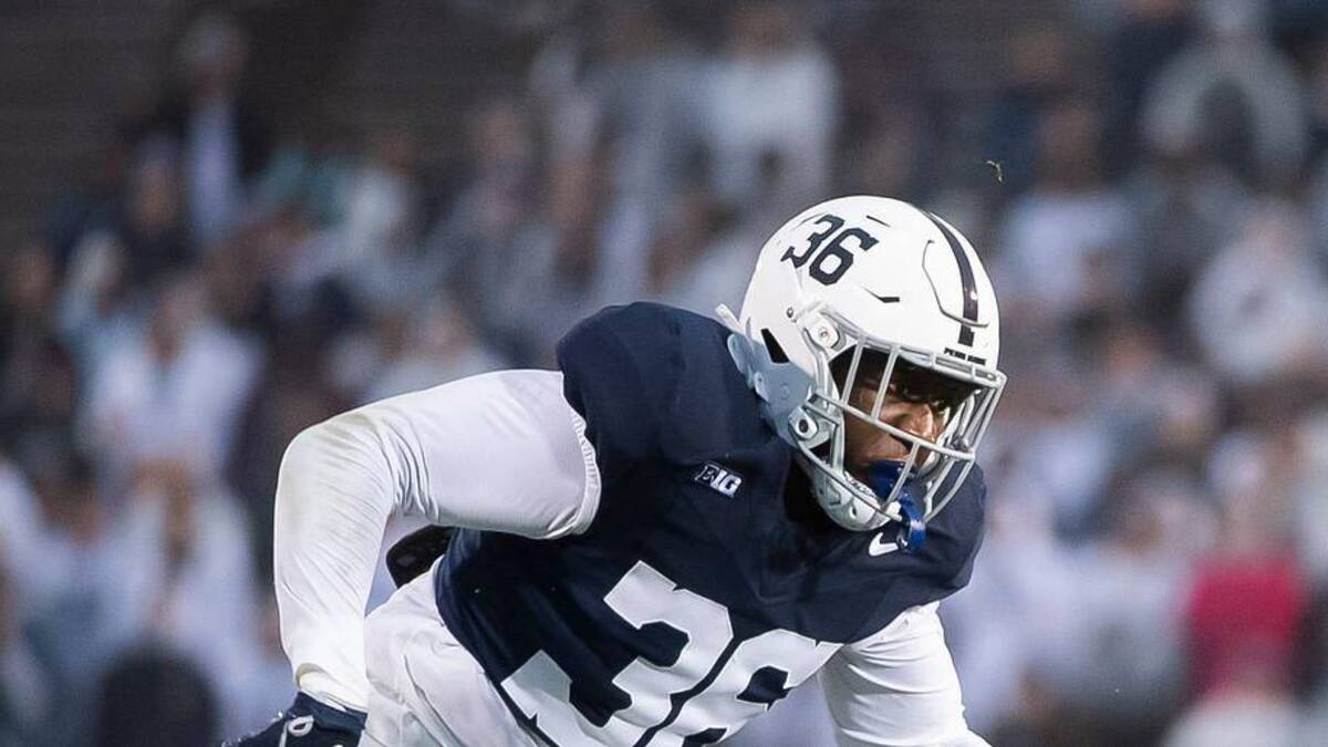  Penn State defensive end Zuriah Fisher (36) pursues Massachusetts quarterback Ahmad Haston in the second half of a NCAA football game against Massachusetts Saturday, Oct. 14, 2023, in State College, Pa. The Nittany Lions won, 63-0. | Dan Rainville / USA TODAY NETWORK 