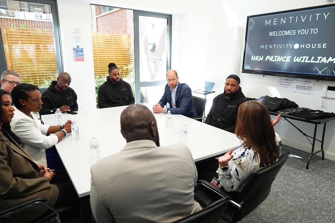 LONDON, ENGLAND - APRIL 24: Prince William, Prince of Wales during a visit to the Mentivity community centre and youth hub in Southwark, South London on April 24, 2025 in London, England. The Mentivity community centre and youth hub helps young people by ensuring they have access to high-quality youth services and safe spaces. The organisation, founded in 2016, engages over 400 local young people weekly through mentoring programmes, school outreach and youth clubs.(Photo by Aaron Chown-WPA Pool/Getty Images)