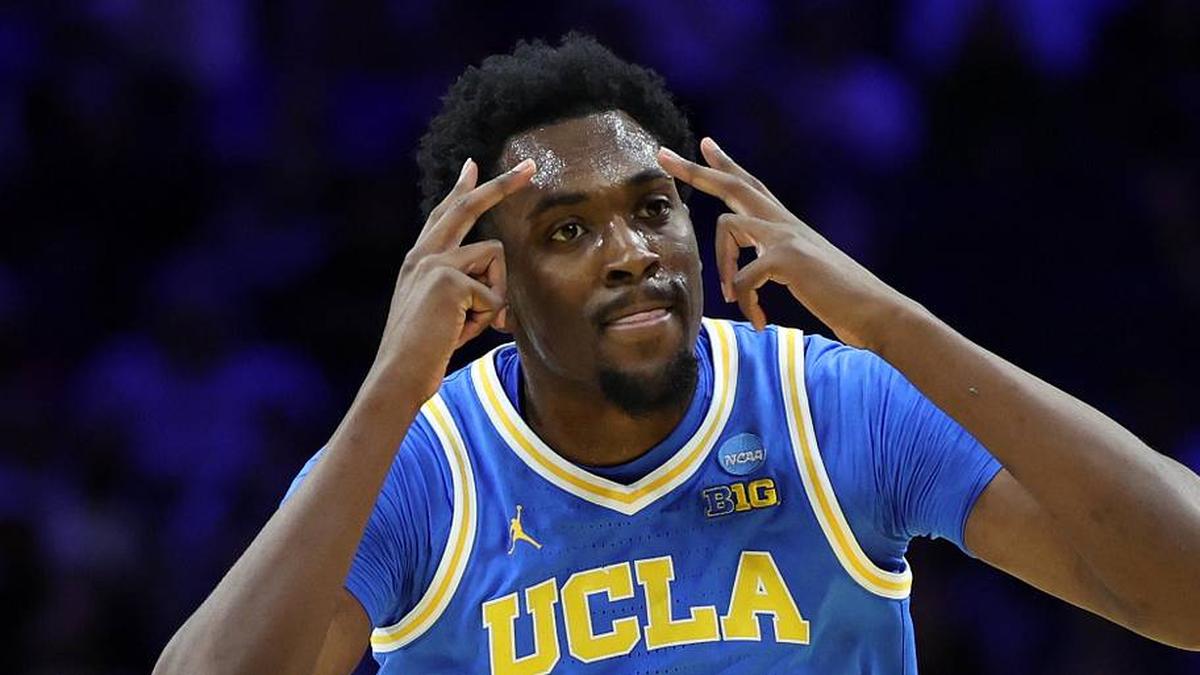  Mar 22, 2026; Philadelphia, PA, USA; UCLA Bruins center Xavier Booker (1) reacts against the UConn Huskies in the first half during a second round game of the men's 2026 NCAA Tournament at Xfinity Mobile Arena. Mandatory Credit: Bill Streicher-Imagn Images | Bill Streicher-Imagn Images 
