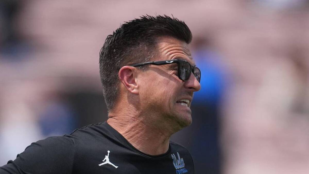  May 2, 2026; Pasadena, CA, USA; UCLA Bruins coach Bob Chesney reacts during the spring game at Rose Bowl. Mandatory Credit: Kirby Lee-Imagn Images | Kirby Lee-Imagn Images 