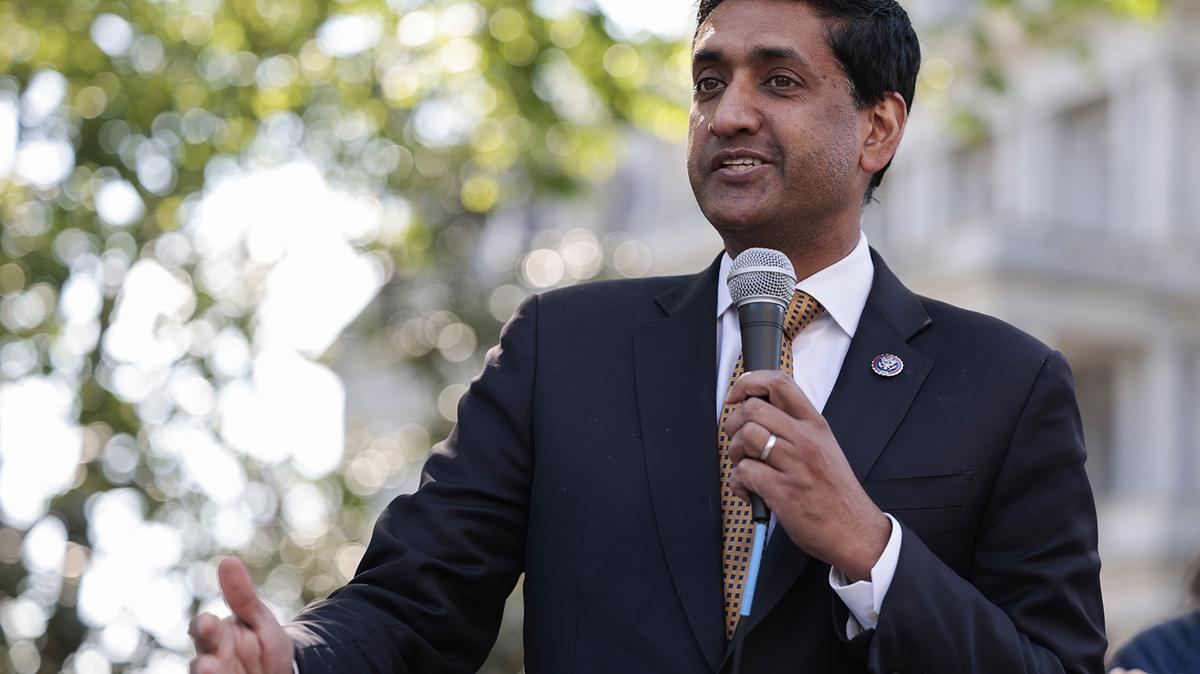 Rep. Ro Khanna, D-Calif., speaks at a Student Loan Forgiveness rally on Pennsylvania Avenue and 17th Street near the White House on April 27, 2022, in Washington, D.C. (Anna Moneymaker/Getty Images/TNS)