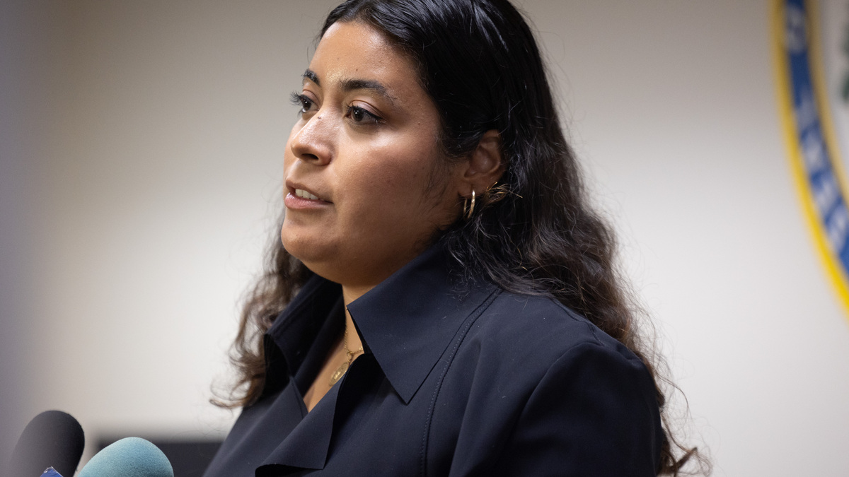 llinois’s 4th Congressional District candidate Mayra Macías holds a press conference ahead of a hearing with the Illinois State Board of Elections in Chicago on June 26, 2026. (Josh Boland/Chicago Tribune/TNS)
