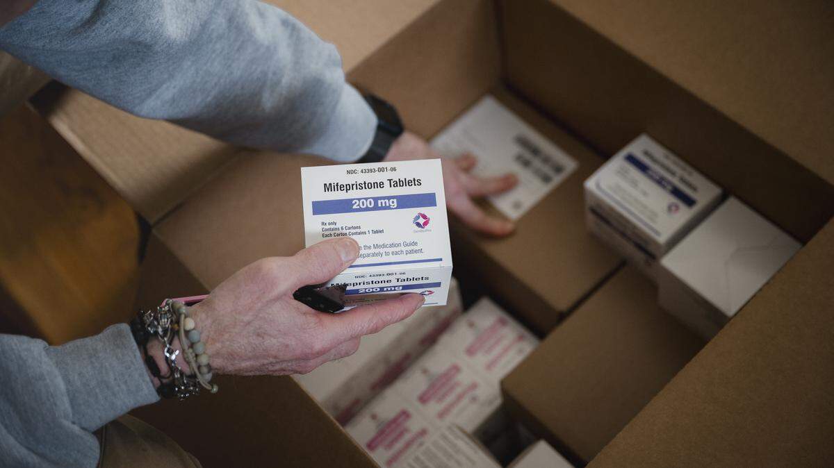 Packages of the abortion pill mifepristone in Newark, Del., March 12, 2025. Two manufacturers of the abortion pill mifepristone asked the Supreme Court on Saturday to immediately restore full access to the medication, putting the contentious issue of abortion back before the justices in an election year.