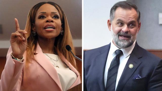 U.S. Rep. Sheila Cherfilus-McCormick, D-Fla., seen here on the left in January, has been indicted by a federal grand jury on charges that her company improperly took federal money and laundered it to her campaign. U.S. Rep. Cory Mills, right, leaves the courtroom in the Third Judicial Circuit in Lake City, Florida on Friday, Sept. 26, 2025. Mills' ex-girlfriend Lindsey Langston, a state GOP committeewoman and the reigning Miss United States, is seeking a restraining order against Mills. (Joe Burbank/Orlando Sentinel/TNS)