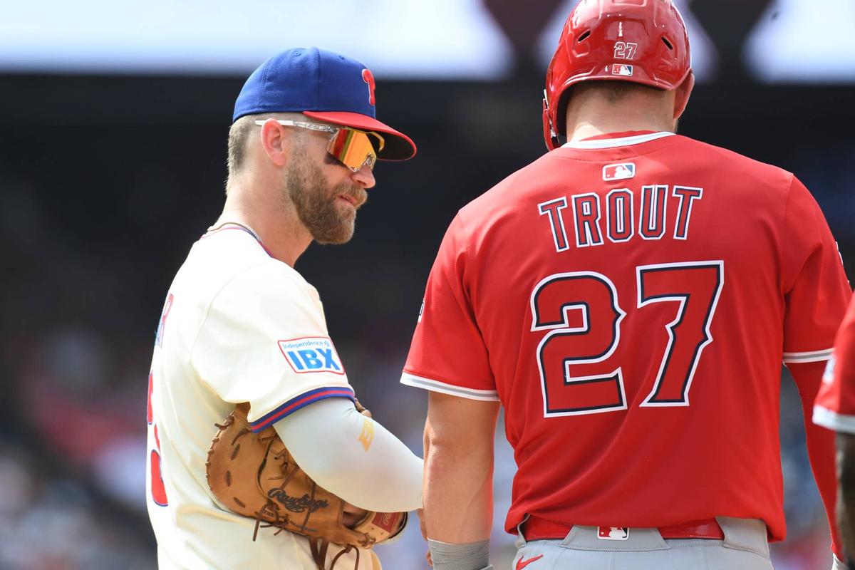  Bryce Harper, left, and Mike Trout were teammates in the Arizona Fall League in 2011. Eric Hartline-Imagn Images