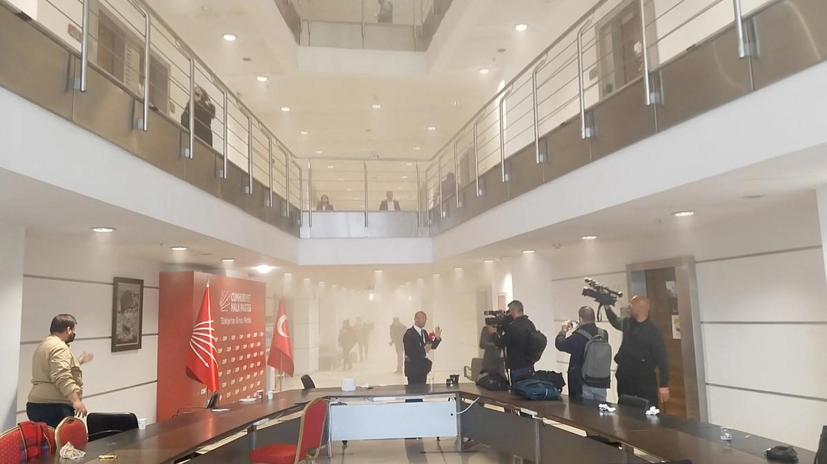Journalists work amid tear gas as Turkish riot police enters the headquarters of the main opposition Republican People’s Party (CHP) in Ankara, Turkey, May 24, 2026, in this screen grab from a social media video. Seda Taskin/via REUTERS  THIS IMAGE HAS BEEN SUPPLIED BY A THIRD PARTY. MANDATORY CREDIT. NO RESALES. NO ARCHIVES.