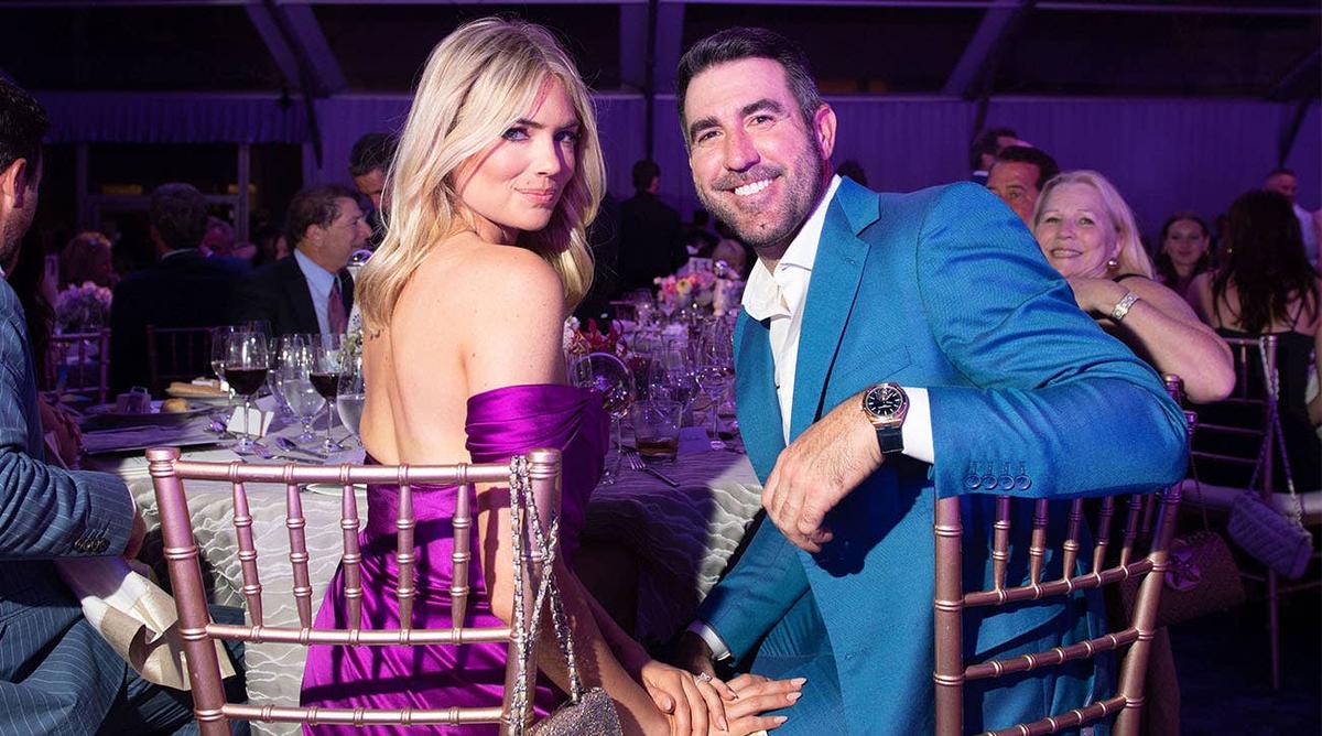  Kate Upton and Justin Verlander at the amfAR Gala to benefit The Foundation for AIDS research, held in March 2023 at a private home in Palm Beach.