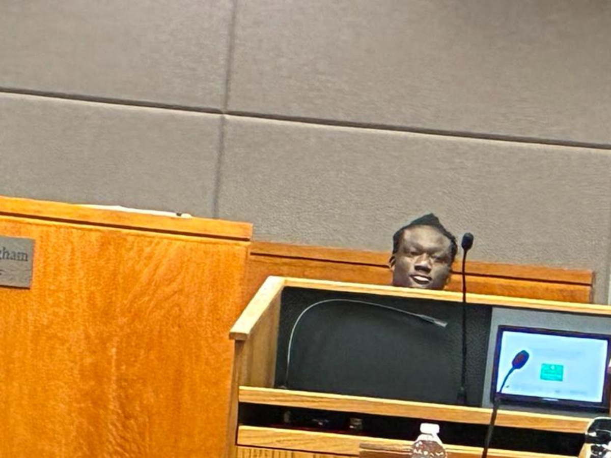 Curnelius Andrew Brown testifying for the defense in the Dexavion J'Neil Brown murder trial on July 8.