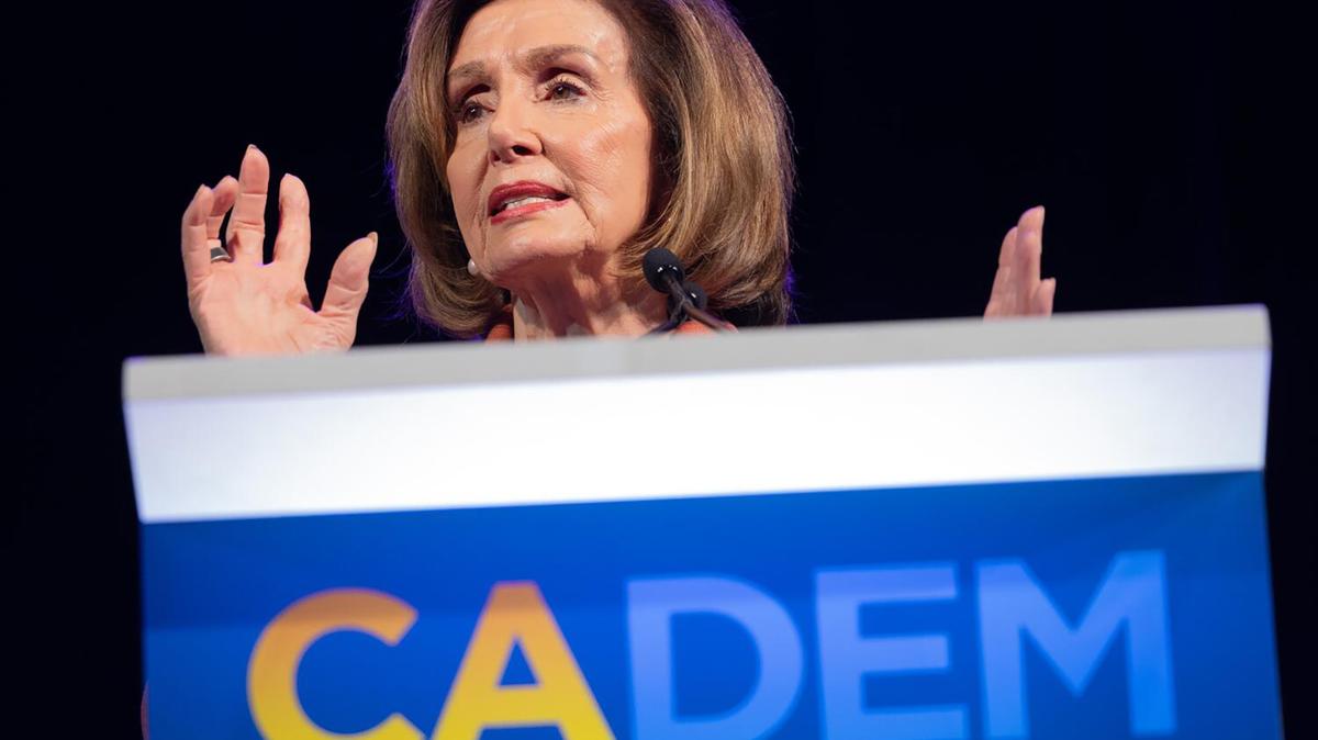 Rep. Nancy Pelosi, D-Calif., addresses the crowd during the General Session of the California Democratic Party State Convention in San Francisco on Feb. 21, 2026. (Christina House/Los Angeles Times/TNS)