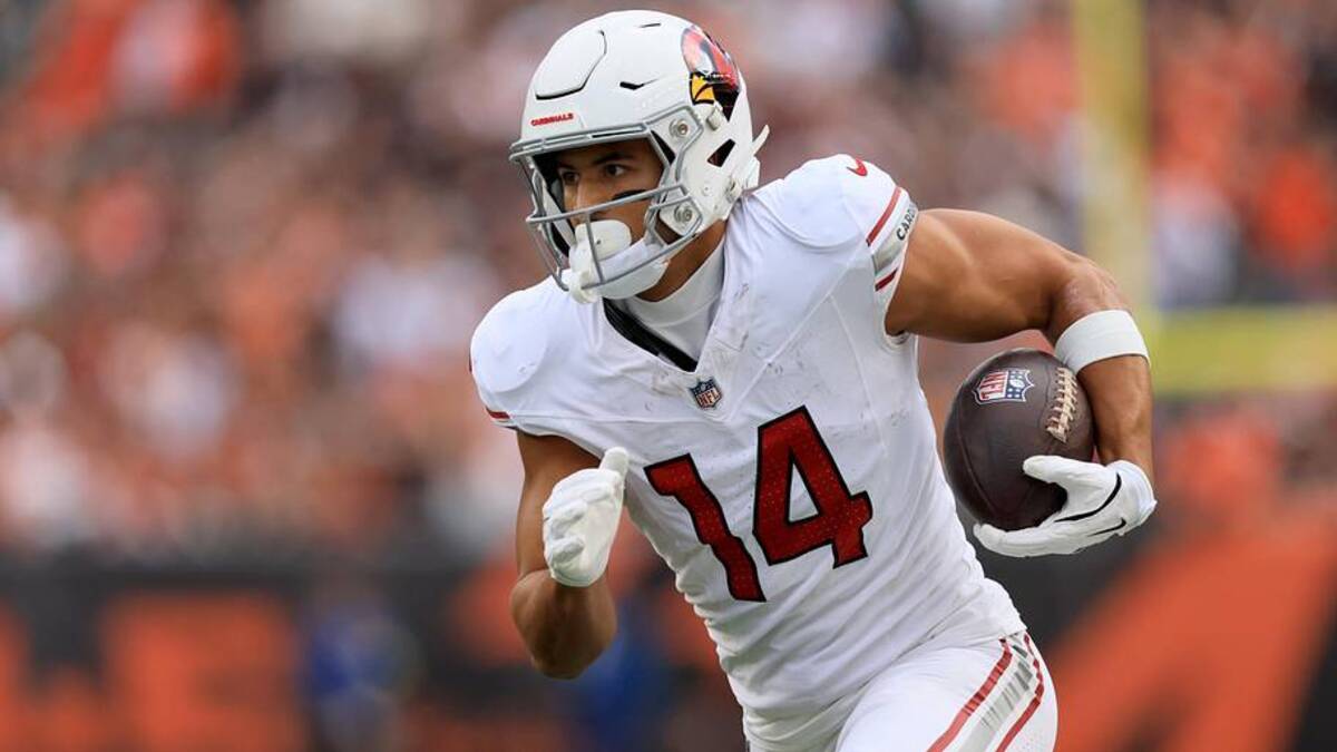  Dec 28, 2025; Cincinnati, Ohio, USA; Arizona Cardinals wide receiver Michael Wilson (14) runs during the first half against the Cincinnati Bengals at Paycor Stadium. | Katie Stratman-Imagn Images 