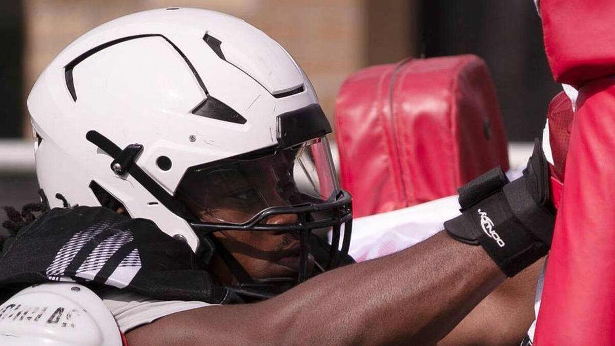  Texas Tech outside linebacker Amier Washington does a drill during football practice, Monday, Aug. 12, 2024, at the Sports Performance Center. | Annie Rice/Avalanche-Journal / USA TODAY NETWORK 