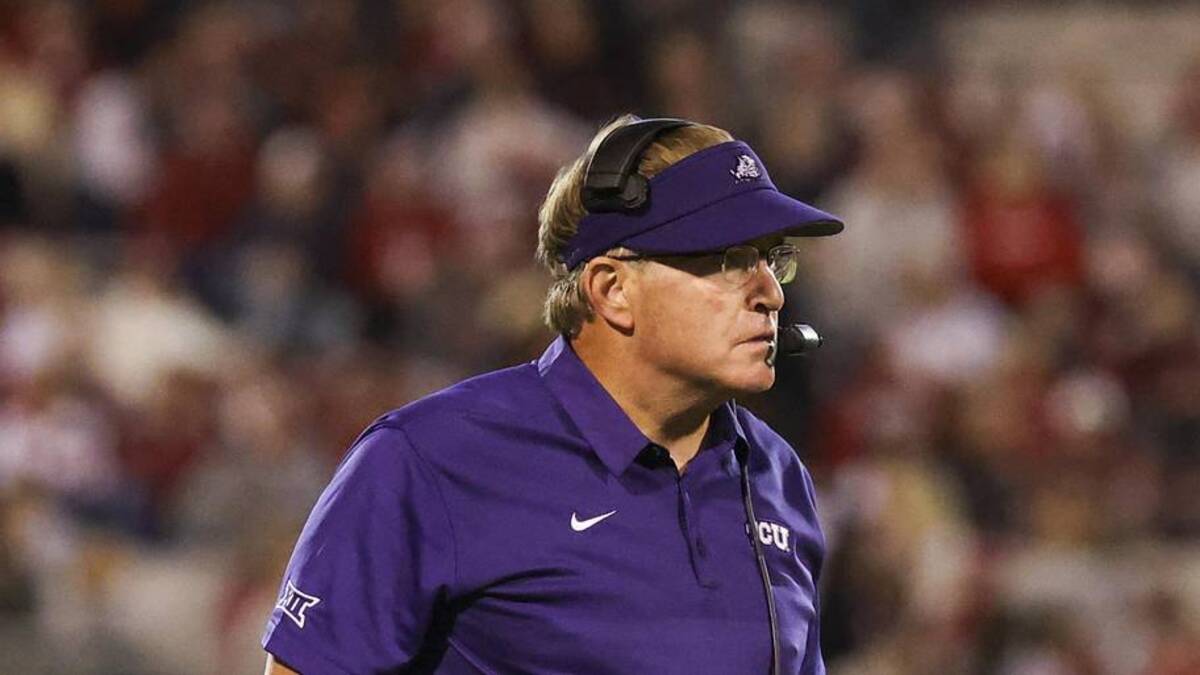  Oct 16, 2021; Norman, Oklahoma, USA; TCU Horned Frogs head coach Gary Patterson during the game against the Oklahoma Sooners at Gaylord Family-Oklahoma Memorial Stadium. Mandatory Credit: Kevin Jairaj-Imagn Images | Kevin Jairaj-Imagn Images 