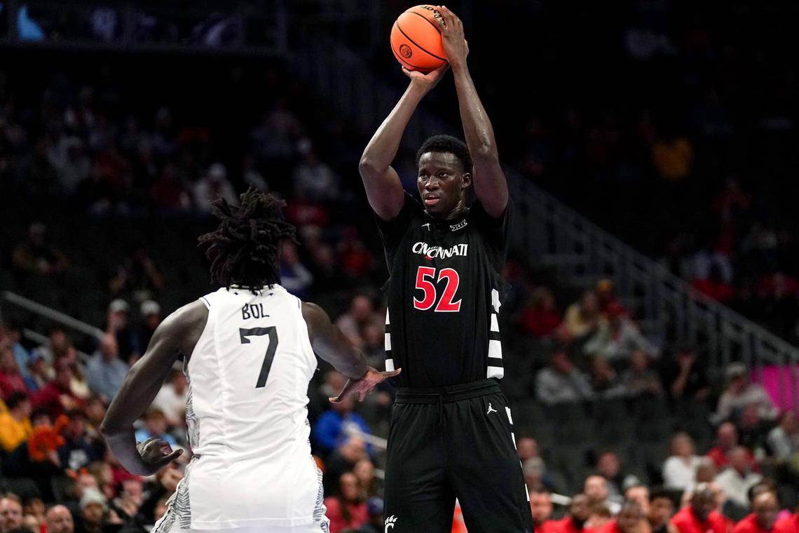  Former Cincinnati Bearcats center Moustapha Thiam in the second round of the Phillips 66 Big 12 Men's Basketball Tournament between the Cincinnati Bearcats and UCF Knights. Frank Bowen IV/The Enquirer / USA TODAY NETWORK via Imagn Images