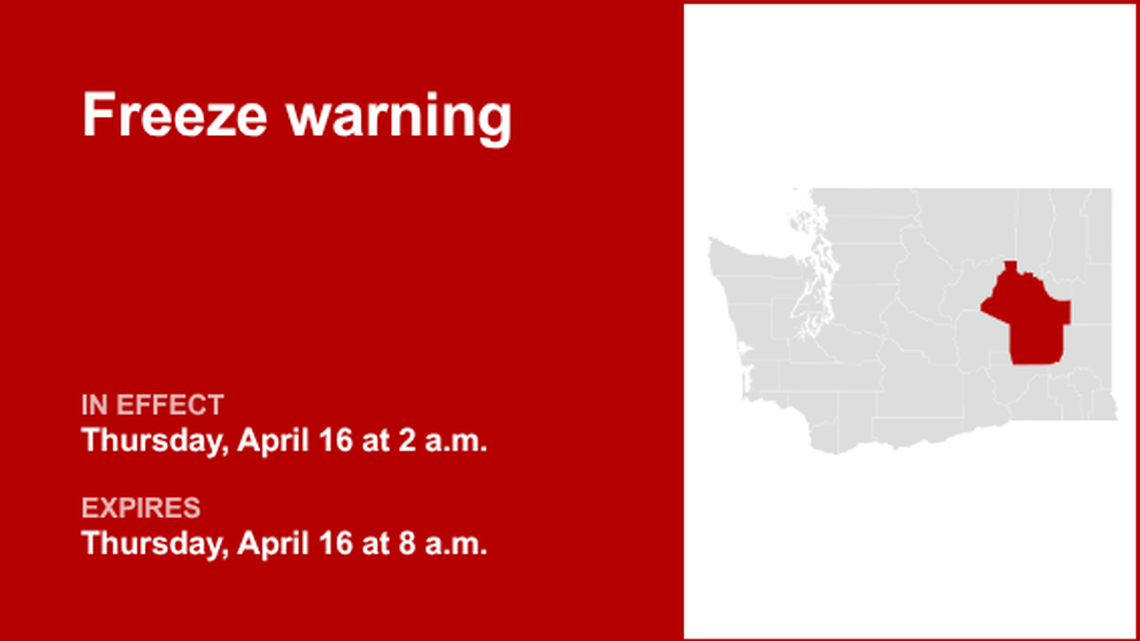 Freeze warning affecting Upper Columbia Basin Thursday, says the NWS 