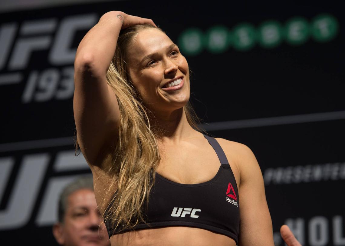  MELBOURNE, AUSTRALIA - NOVEMBER 14: UFC women's bantamweight champion Ronda Rousey of the United States steps off the scale during the UFC 193 weigh-in at Etihad Stadium on November 14, 2015 in Melbourne, Australia. (Photo by Brandon Magnus/Zuffa LLC/Zuffa LLC via Getty Images) 