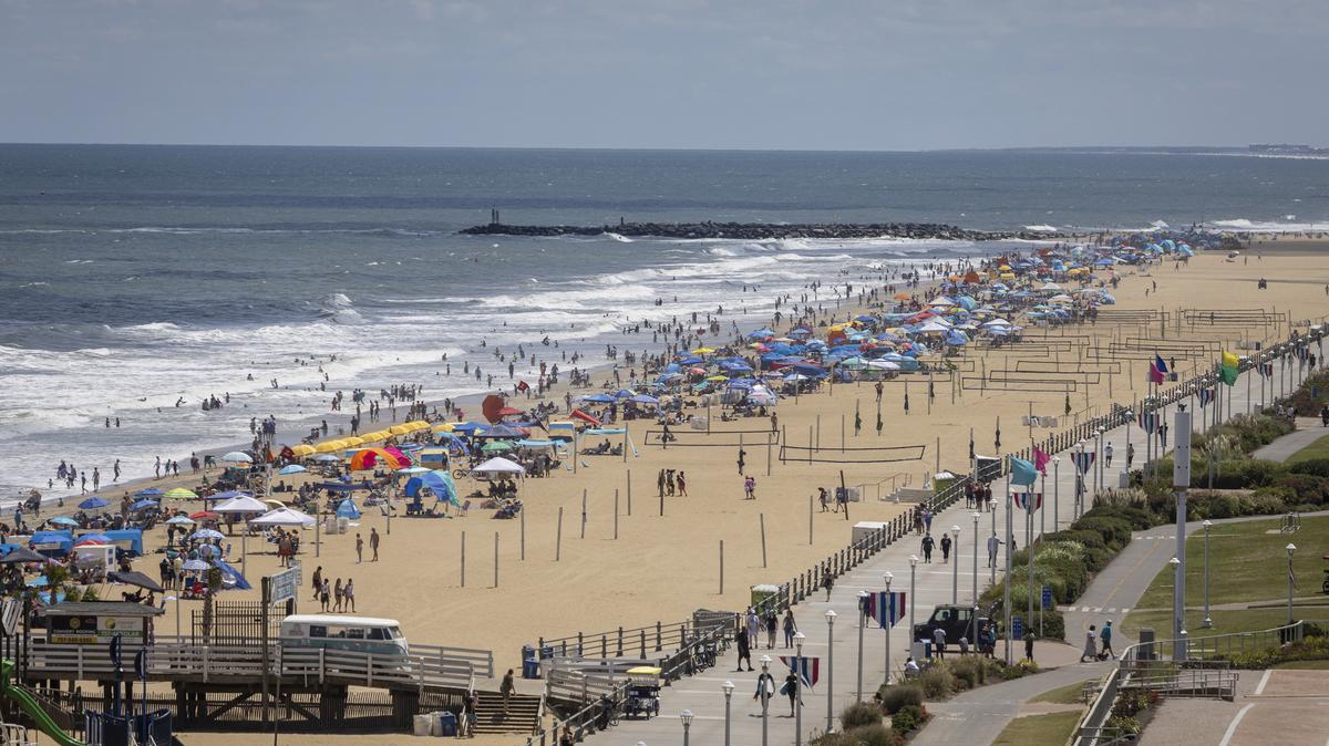 The Virginia Beach Oceanfront as seen from the Sun and Sand hotel in Virginia Beach, Virginia, on Aug. 4, 2025. (Billy Schuerman/The Virginian-Pilot/TNS)