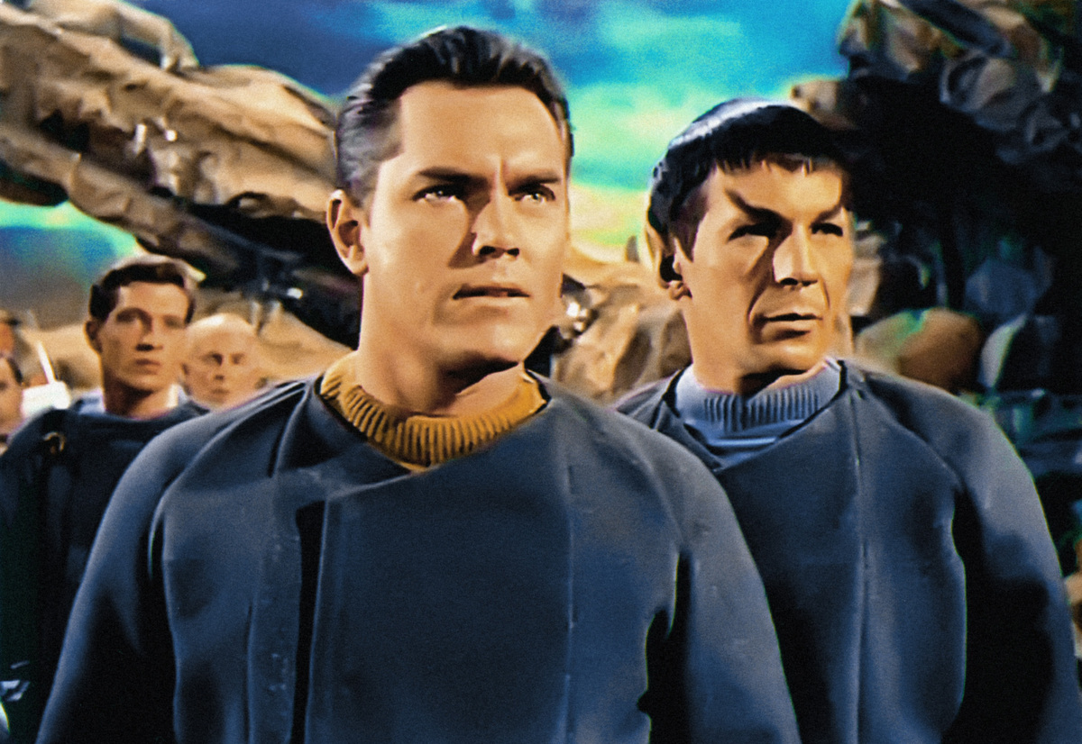 STAR TREK, (from left): Jeffrey Hunter, Leonard Nimoy, ‘The Cage’ (original pilot screened to NBC executives in Feb. 1965), (aired Nov. 27, 1988), 1966-69.Courtesy the Everett Collection