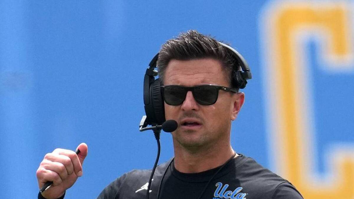  May 2, 2026; Pasadena, CA, USA; UCLA Bruins coach Bob Chesney reacts during the spring game at Rose Bowl. Mandatory Credit: Kirby Lee-Imagn Images | Kirby Lee-Imagn Images 