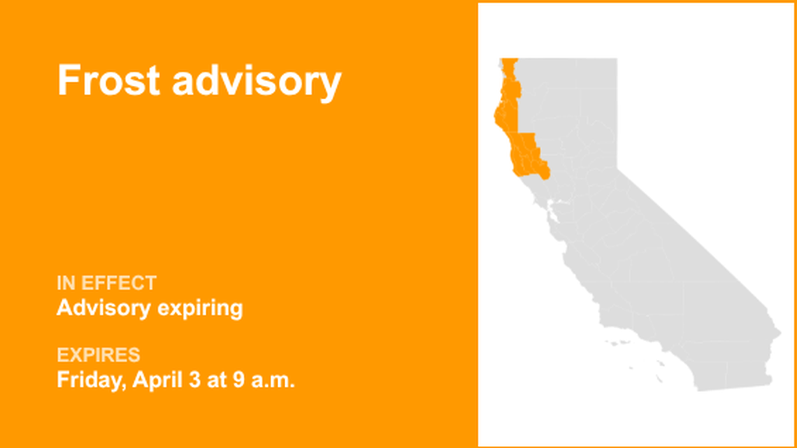 The frost advisory for Northern California is likely to expire at 9 a.m. 