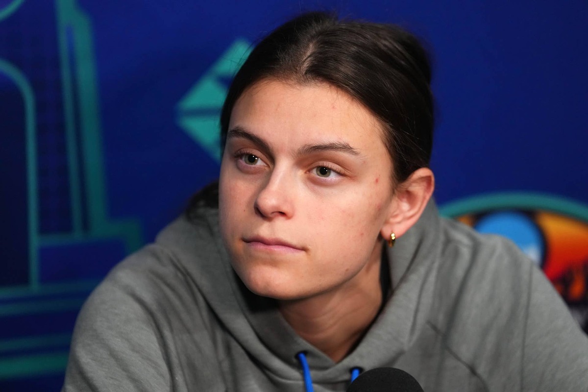  Chicago Sky rookie Gabriela Jaquez speaks to media. Joe Camporeale-Imagn Images