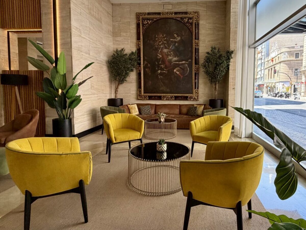  The large, bright lobby at Hotel Silken Reino is ideal for Zaragoza people watching. Photo credit: Cathy Bennett Kopf 