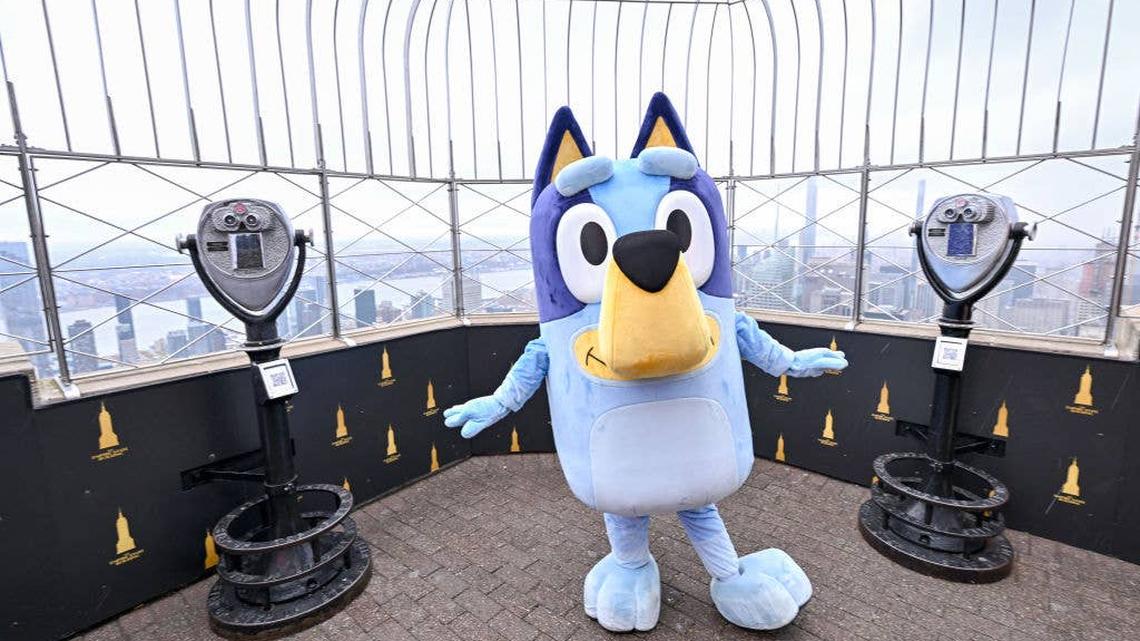Bluey cartoon character in NYC. 