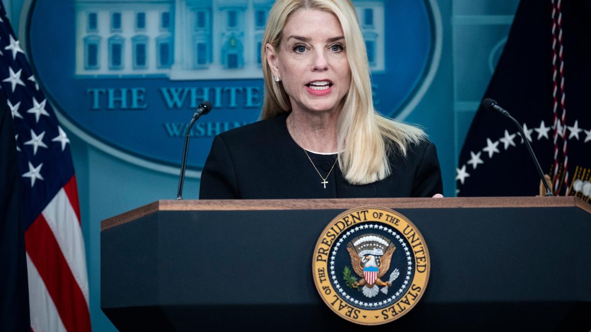 FILE -- Attorney General Pam Bondi speaks during a news conference at the White House in Washington, June 27, 2025. For months, Bondi promised the release of documents on the disgraced financier Jeffrey Epstein that could reveal damaging details, drumming up anticipation over the files, long a source of speculation and conspiracy theories -- but on Monday, July 7, a memo by the Justice Department undercut her own statements. (Pete Marovich/The New York Times)