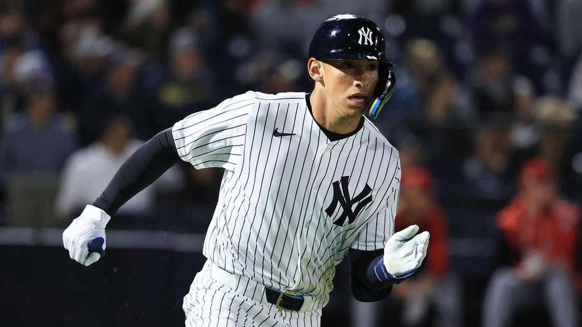  New York Yankees infielder George Lombard Jr (96) hits a two-RBI double during the fifth inning against the Washington Nationals at George M. Steinbrenner Field. | Kim Klement Neitzel-Imagn Images 