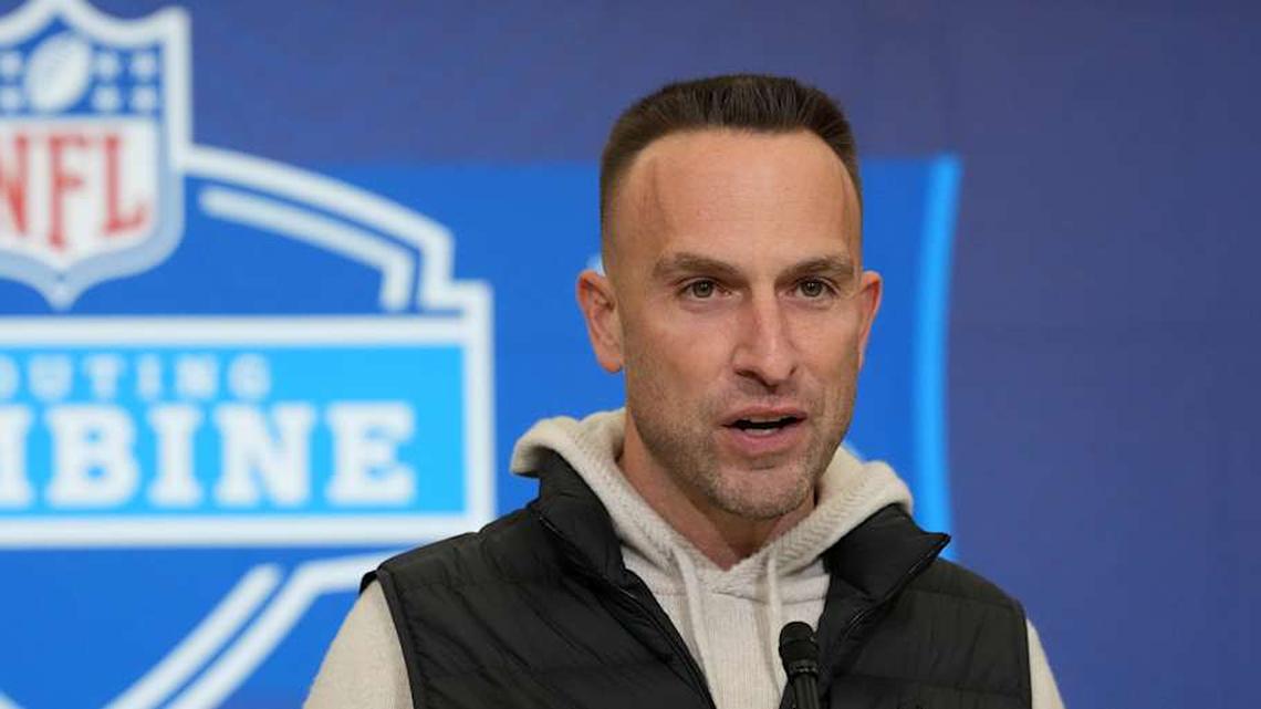  Feb 24, 2026; Indianapolis, IN, USA; Miami Dolphins coach Jeff Hafley speaks at the NFL Scouting Combine at the Indiana Convention Center. Mandatory Credit: Kirby Lee-Imagn Images | Kirby Lee-Imagn Images 