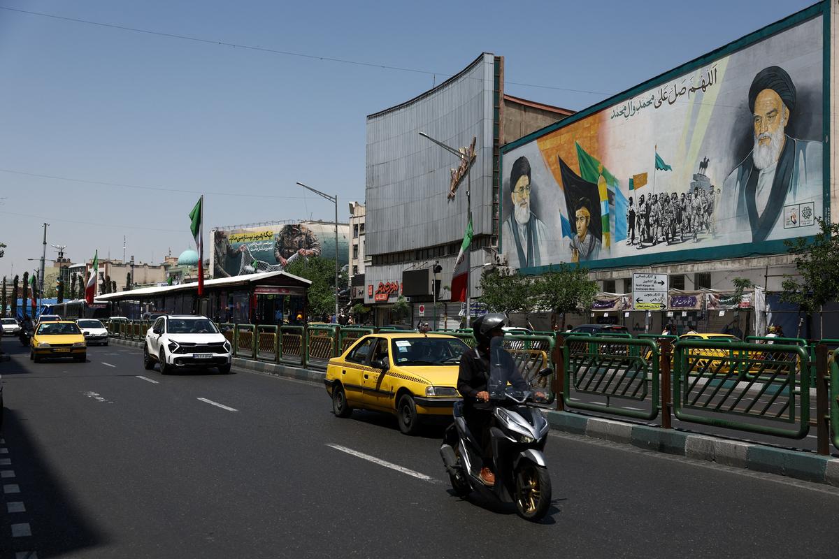 A mural depicting the late leader of the Islamic Revolution, Ayatollah Ruhollah Khomeini, and the late Iran's Supreme Leader Ayatollah Ali Khamenei, in Tehran, Iran, May 12, 2026. Majid Asgaripour/WANA (West Asia News Agency) via REUTERS
