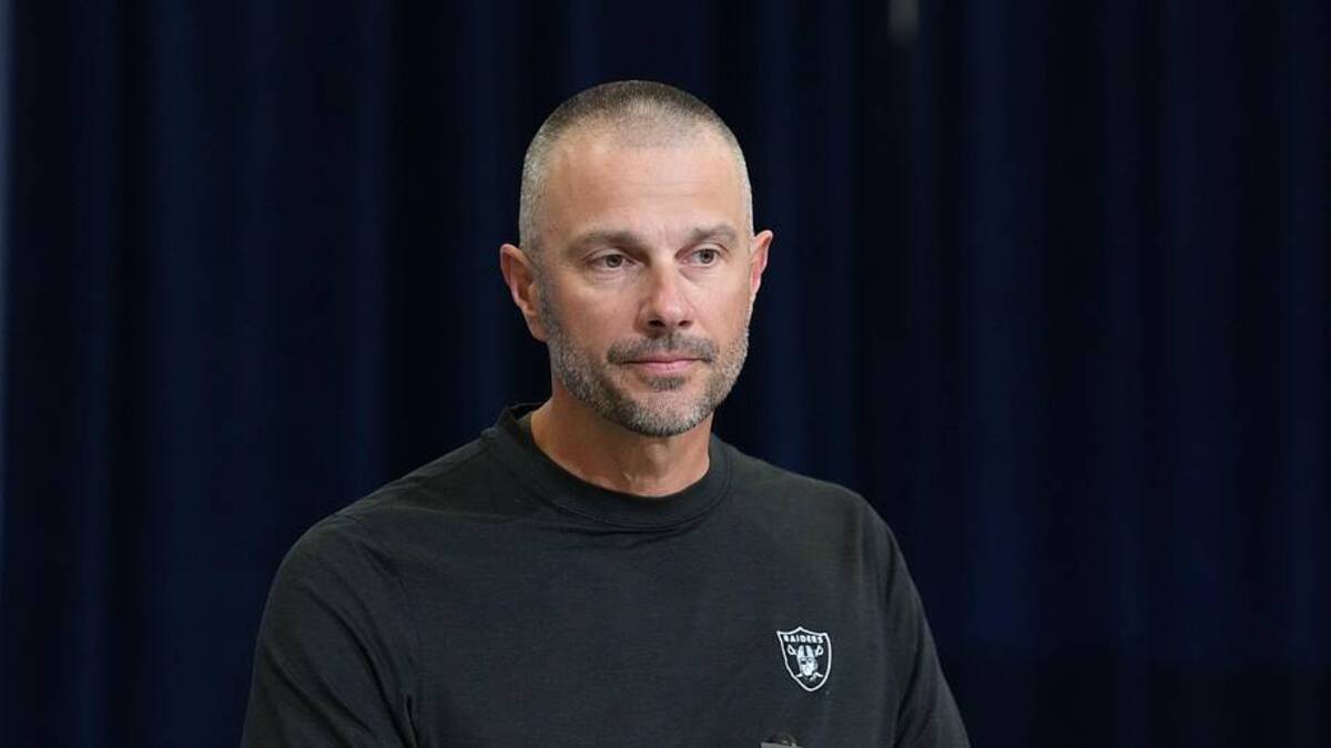  Feb 24, 2026; Indianapolis, IN, USA; Las Vegas Raiders general manager John Spytek speaks at the NFL Scouting Combine at the Indiana Convention Center. Mandatory Credit: Kirby Lee-Imagn Images | Kirby Lee-Imagn Images 