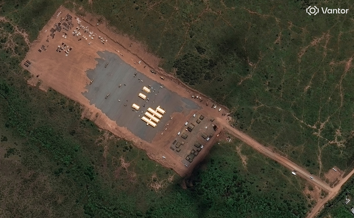 A satellite image shows tents erected and vehicles at a new field hospital at Laikipia Air Base in Laikipia County, Kenya June 4, 2026. Vantor/Handout via REUTERS