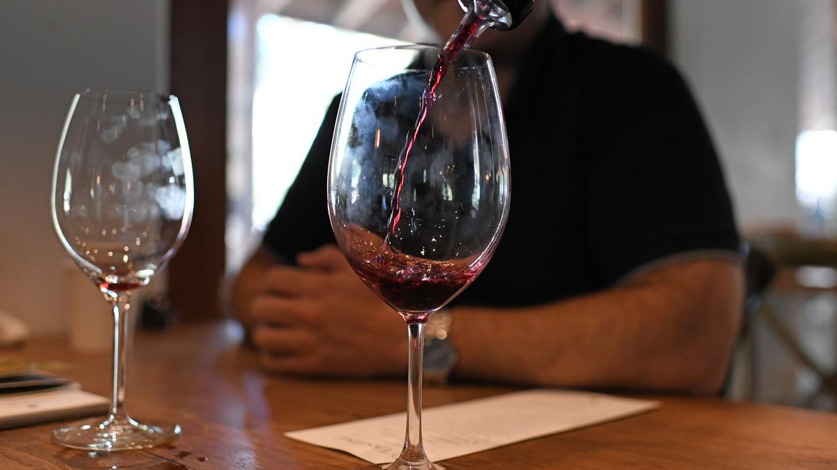 A glass of cabernet franc is poured at Wente Vineyards Livermore in 2024. (Jose Carlos Fajardo/Bay Area News Group)