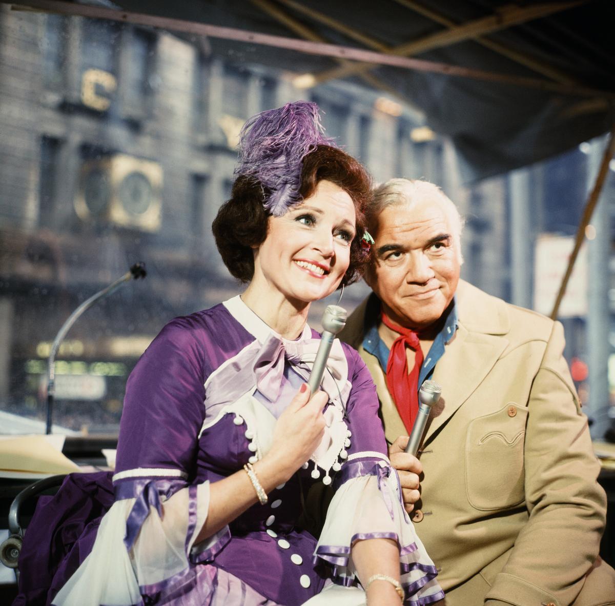 Macy’s Thanksgiving Day Parade: (l-r) Hosts Betty White and Lorne Greene, November 23, 1967NBC via Getty Images