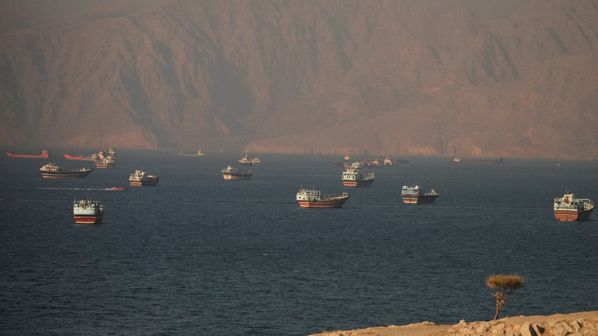 Vessels at the Strait of Hormuz, as seen from Musandam, Oman, June 15, 2026. REUTERS/Stringer