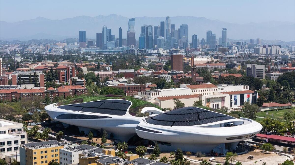The Lucas Museum of Narrative Art, under construction in Los Angeles' Exposition Park.