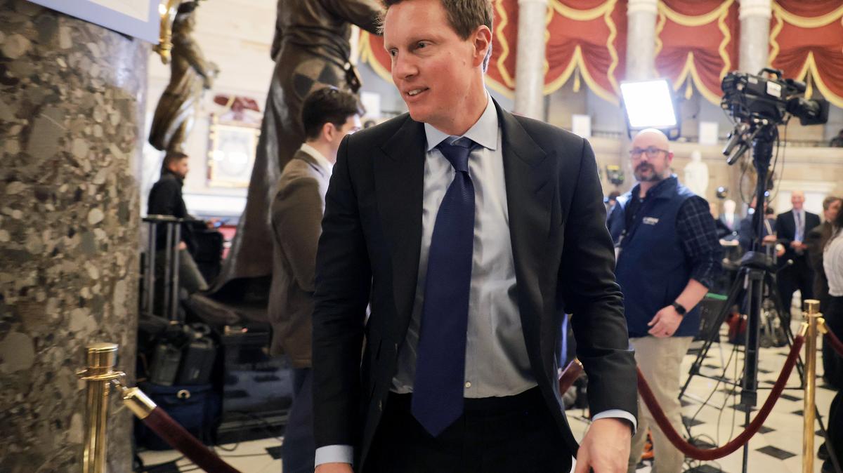 David Ellison, the chairman and chief executive officer of Paramount Skydance Corp. walks through Statuary Hall to the State of the Union address during a Joint Session of Congress at the U.S. Capitol on Feb. 24, 2026, in Washington, D.C. (Anna Moneymaker/Getty Images/TNS)