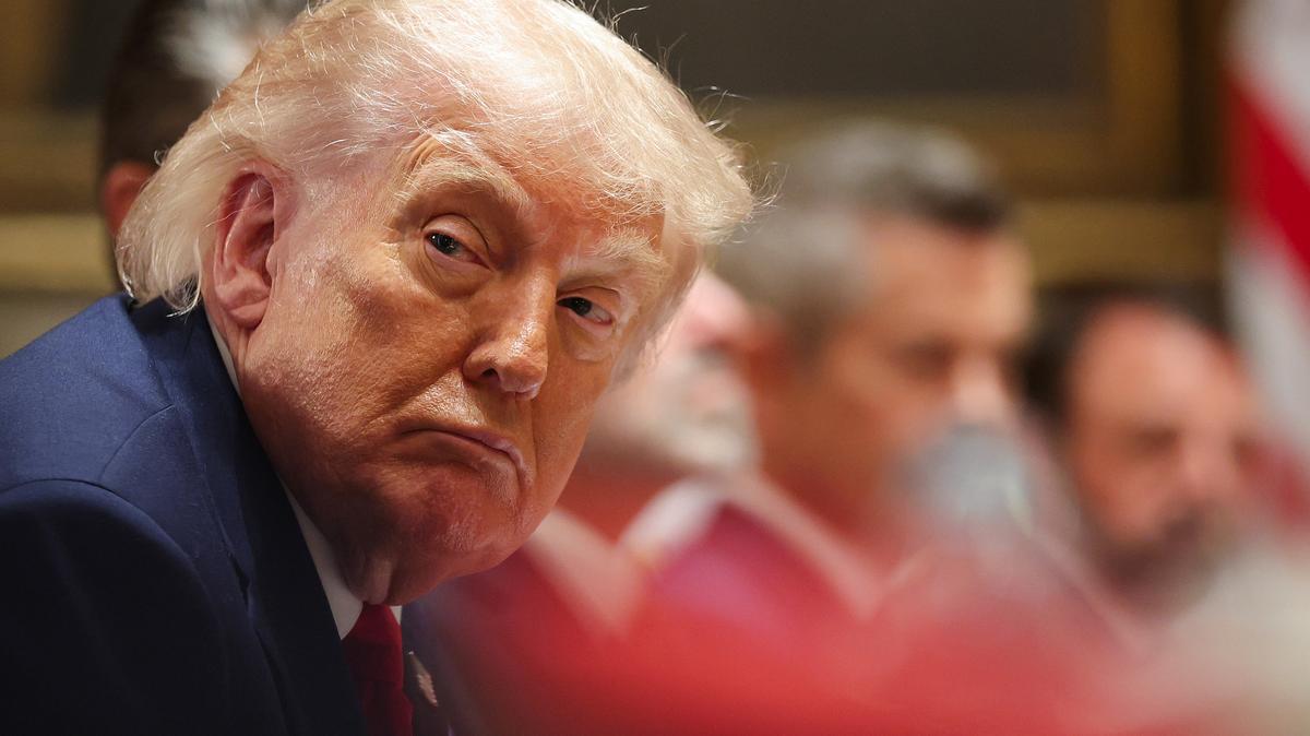 President Trump Meets With His Cabinet At The White House. U.S. President Donald Trump looks on during a Cabinet meeting in the Cabinet Room of the White House on May 27, 2026 in Washington, DC. 