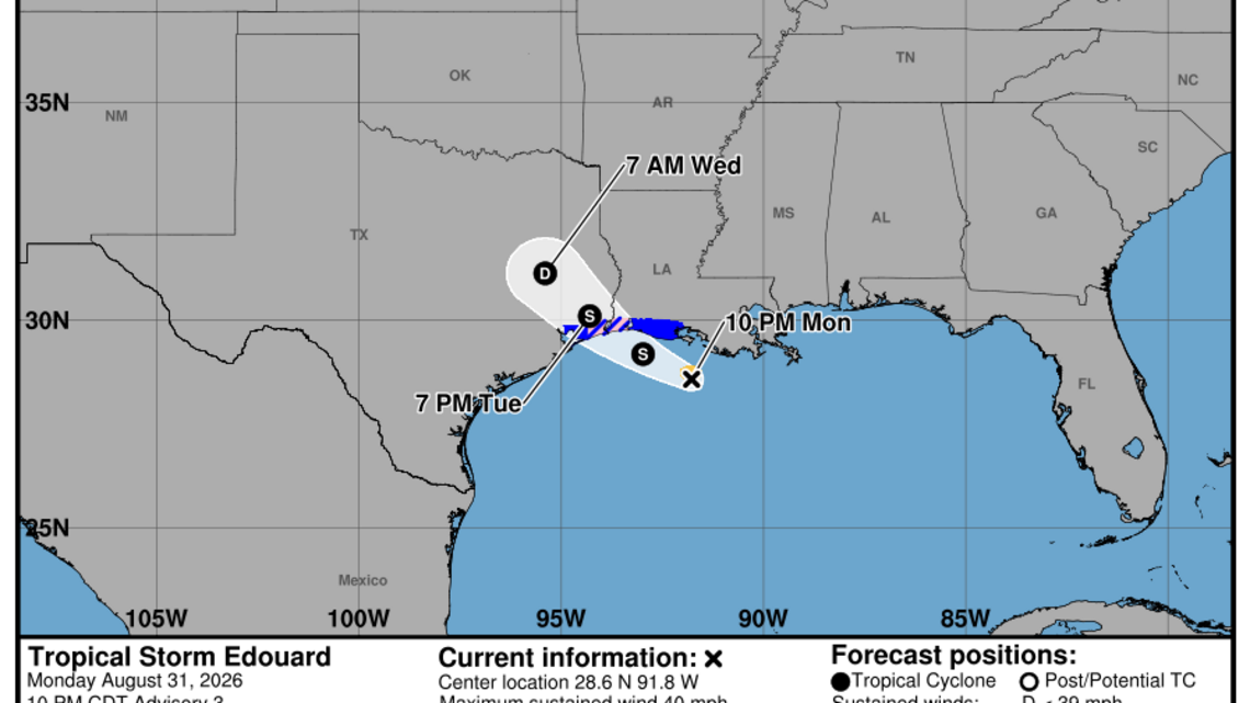 Monday, Aug. 31 update: Latest on Tropical Storm Edouard from the NHC 