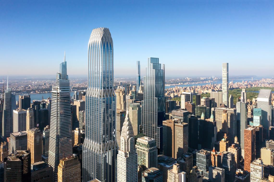  A rendering of 175 Park Avenue, pictured to the left of the Chrysler building at the center, against the Manhattan skyline. 