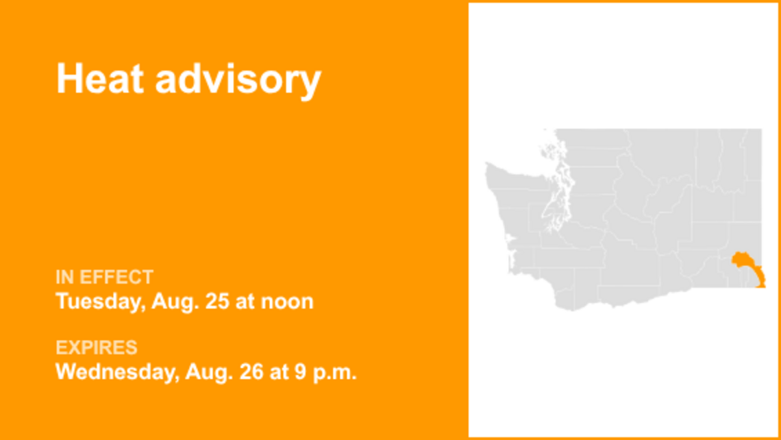 UPDATE: The current heat advisory for Lower Garfield and Asotin counties will expire at 9 p.m. 