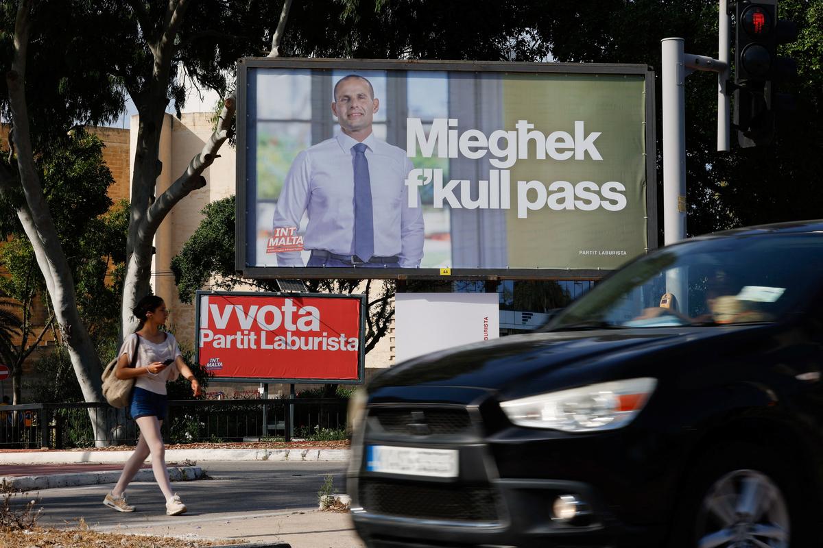 A billboard showing Malta's Prime Minister and Labour Party leader Robert Abela is seen ahead of general elections, in Hamrun, Malta, May 29, 2026. REUTERS/Darrin Zammit Lupi