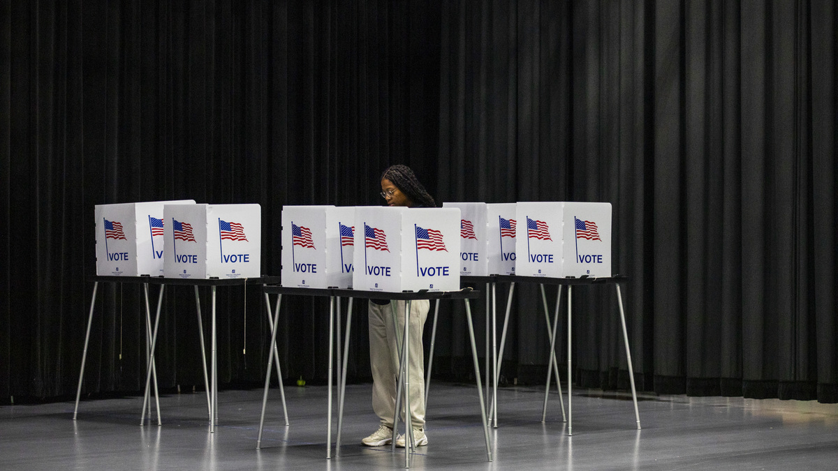 A voter casts her ballot at a polling place at the Detroit School of Arts in Detroit on Nov. 4, 2025. The Trump administration is proposing to require states to change the way they conduct voting or risk losing 20% of some terrorism-preparedness grants.