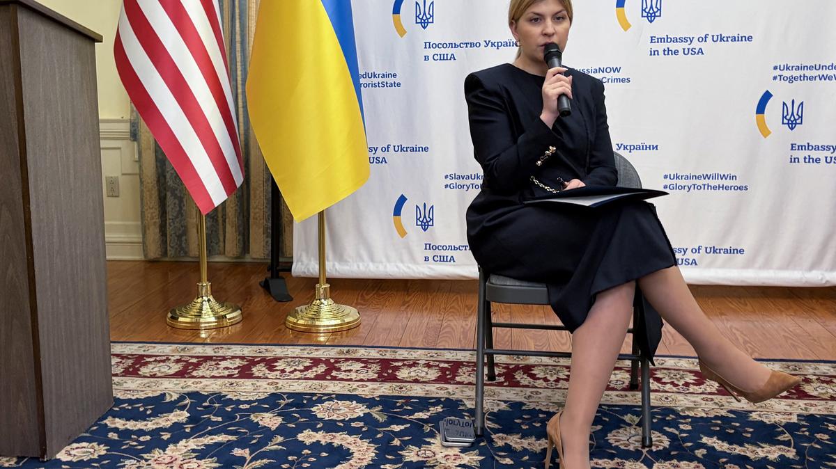 Ukraine Ambassador to the United States Olha Stefanishyna speaks at the Ukraine Embassy in Washington, D.C., on Feb. 24, 2026. (Maria Danilova/AFP/Getty Images/TNS)